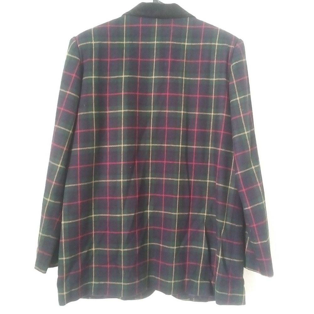 Vintage Wool Blend Plaid Blazer with Velvet Collar - Picture 2 of 8